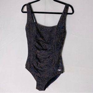Speedo Brown Black One Piece Bathing Suit Swimsuit With Ruched Front Panel 12